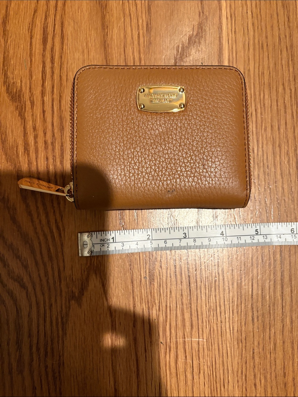 Michael Kors Tan Pebbled Leather Zip-Around Wallet with Gold Plate